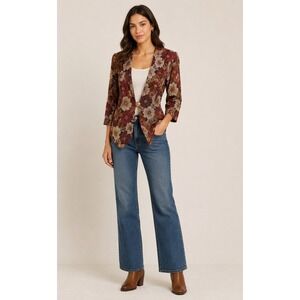 Vintage Positive Influence Romantic Blazer Womens 10 Brown Paisley Garden Party